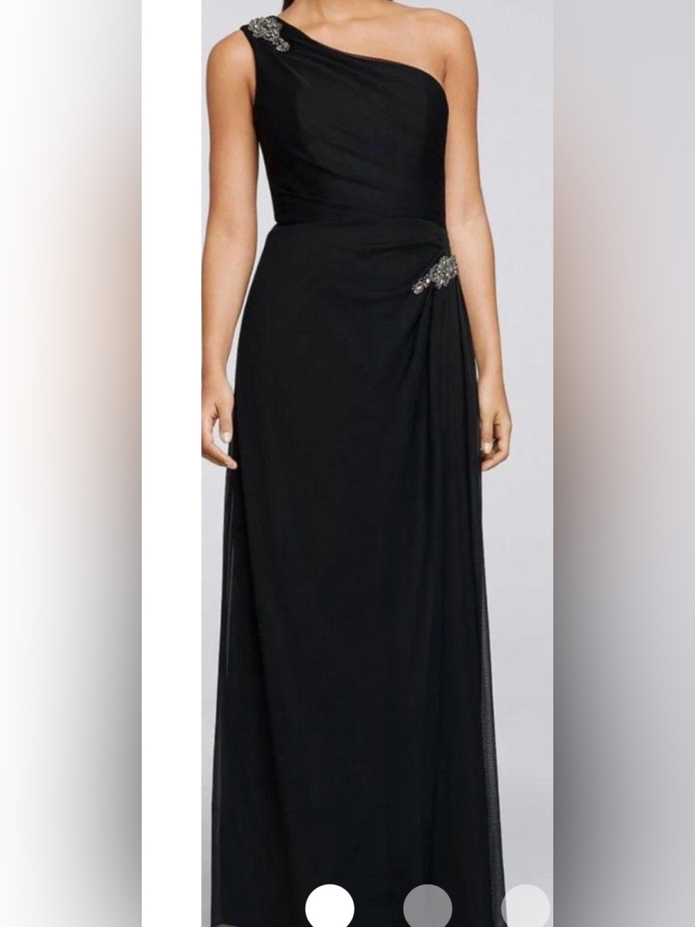 Alex Evenings Black One-Shoulder Evening Gown with Rhinestone Accents